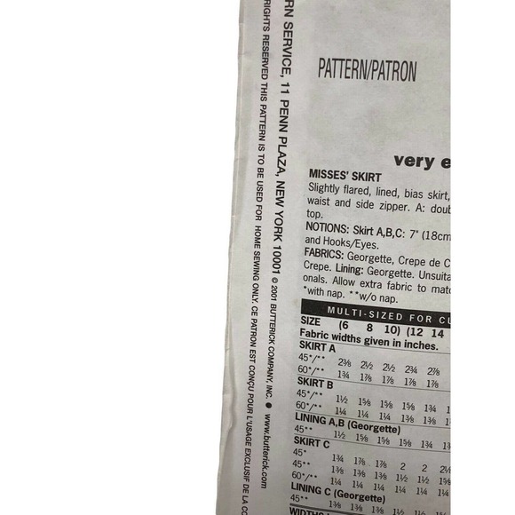 Butterick 3061 Slightly Flared Bias Knee Length Skirts Sewing Pattern Size 12-16 - Picture 3 of 5